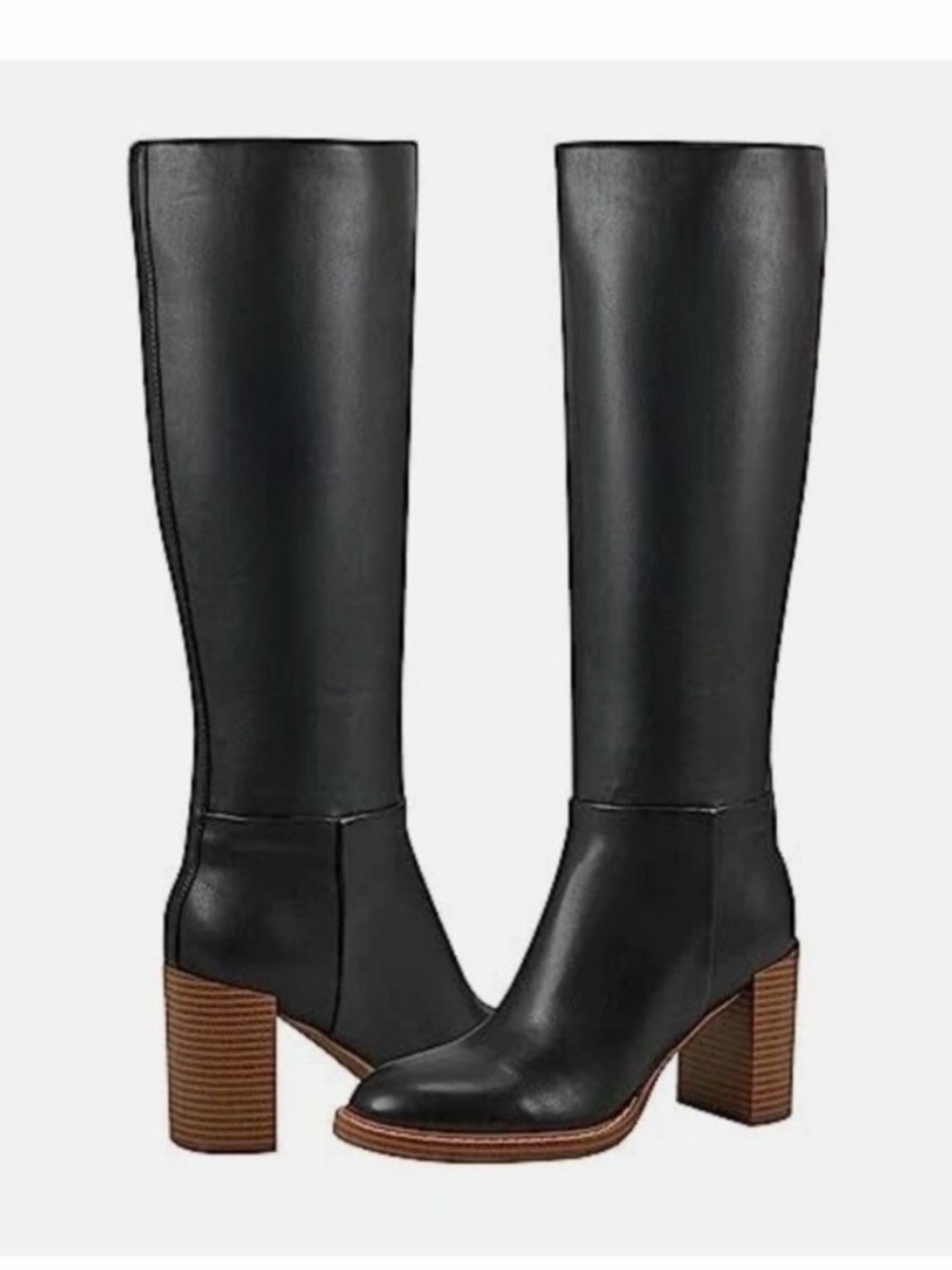 Marc Fisher Women's Black Gabey2 Leather Knee High Boots Size 8.5 M Block Heel